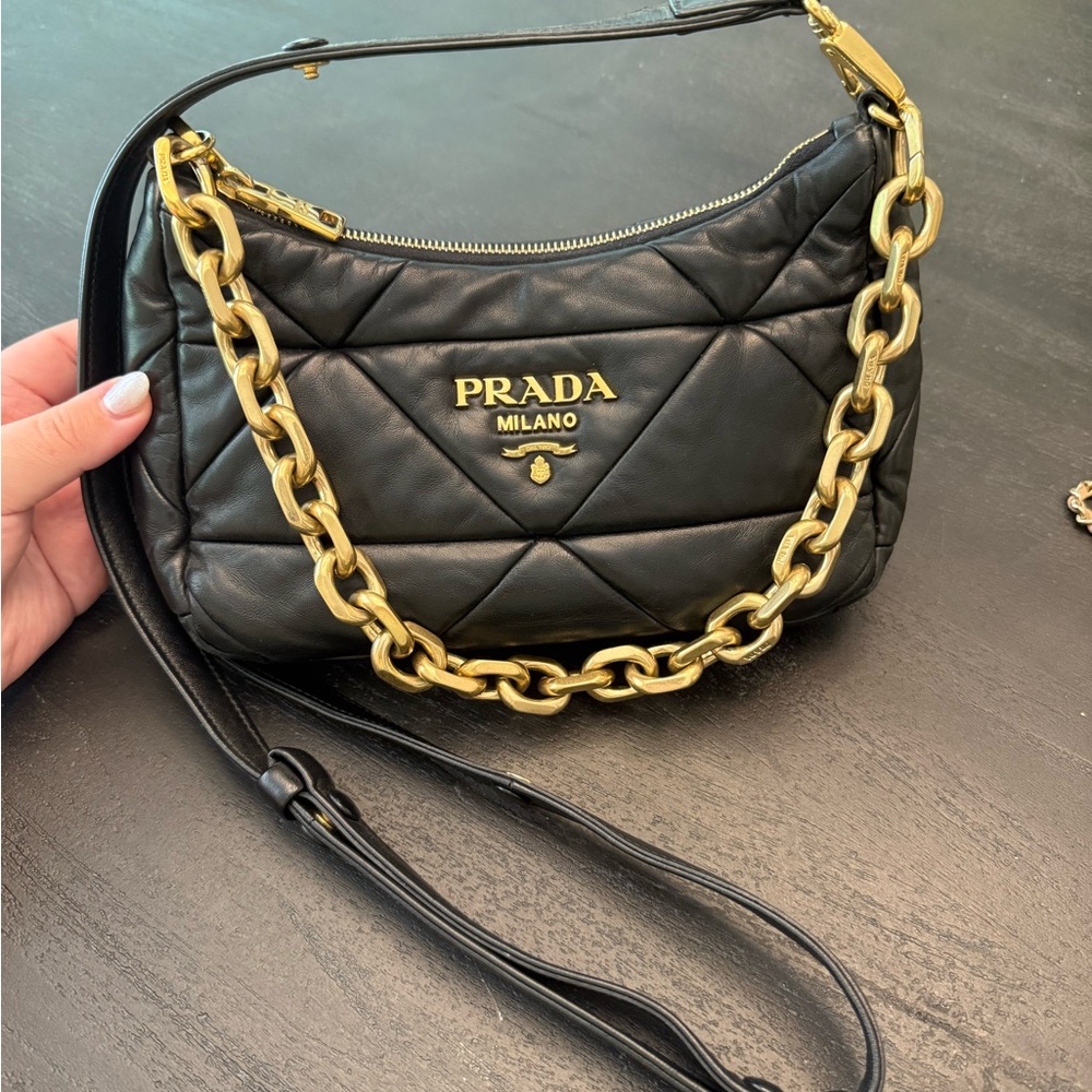 Prada Black Nappa Triangle Quilted Shoulder Bag